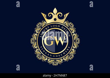 GW Initial Letter Gold calligraphic feminine floral hand drawn heraldic monogram antique vintage style luxury logo design Premium Stock Vector