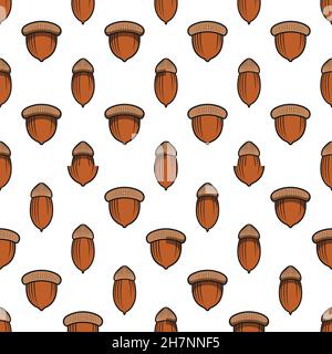 Set of seamless patterns with oak acorns. Colored vector backgrounds on a white background. Stock Vector