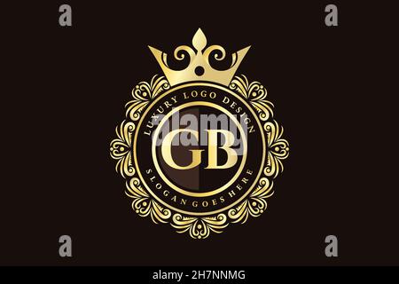 GB Initial Letter Gold calligraphic feminine floral hand drawn heraldic monogram antique vintage style luxury logo design Premium Stock Vector