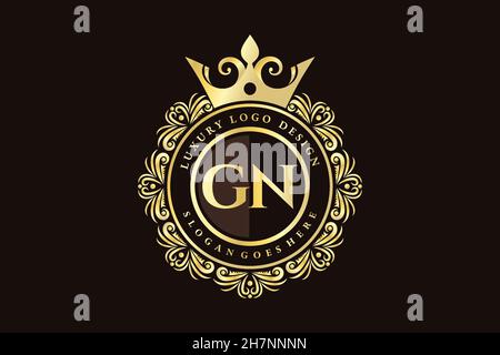 GN Initial Letter Gold calligraphic feminine floral hand drawn heraldic monogram antique vintage style luxury logo design Premium Stock Vector