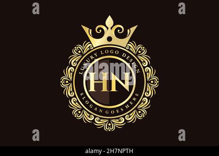 HN Initial Letter Gold calligraphic feminine floral hand drawn heraldic monogram antique vintage style luxury logo design Premium Stock Vector