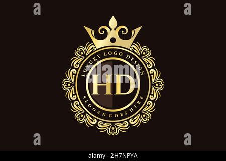 HD Initial Letter Gold calligraphic feminine floral hand drawn heraldic monogram antique vintage style luxury logo design Premium Stock Vector