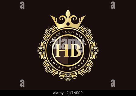 HB Initial Letter Gold calligraphic feminine floral hand drawn heraldic monogram antique vintage style luxury logo design Premium Stock Vector