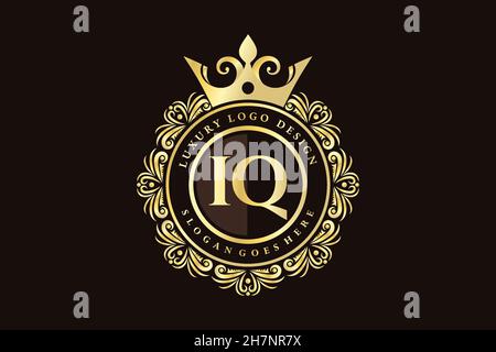 IQ Initial Letter Gold calligraphic feminine floral hand drawn heraldic monogram antique vintage style luxury logo design Premium Stock Vector