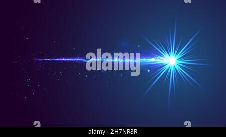 Blue light comet. Shining lights in motion with small particles. Stock Vector