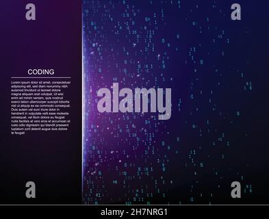 Binary code digital technology. Data Sorting. From Chaos to System. Artificial intelligence.Big data.Smart system. Stock Vector