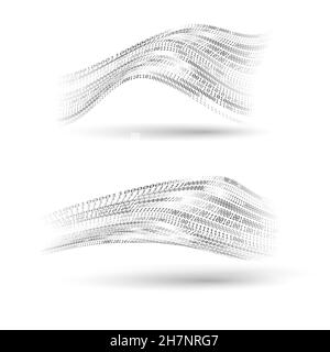 Binary code halftone wavy shapes set. Abstract technology design elments. Comunication information and data streaming. Voice recognition concept Stock Vector