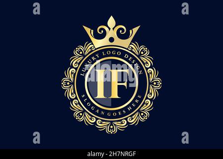 IF Initial Letter Gold calligraphic feminine floral hand drawn heraldic monogram antique vintage style luxury logo design Premium Stock Vector