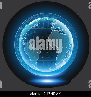 Holographic globe with continents. Computer Hologram Business Internet Background. Vector image. Stock Vector