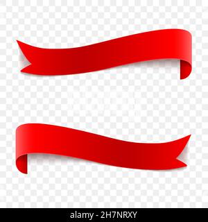 Vector realistic red glossy vector ribbons on a transparent background. Stock Vector