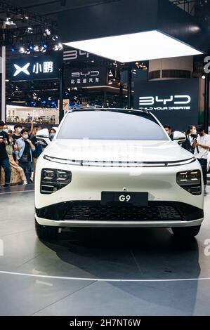 XPeng G9 electric car seen on display at the 2021 Guangzhou Auto Show ...