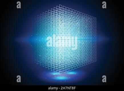 Perspective 3D wireframe cube. Geometric cube from small pieces. Vector ilustration. Stock Vector