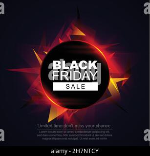 Black friday sale banner. Black circle frame with bright red light. Stock Vector