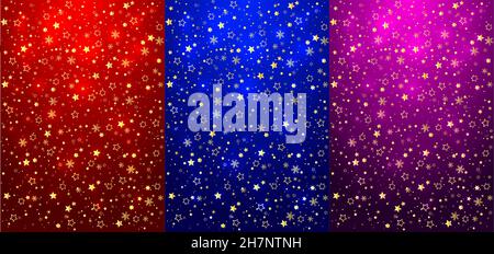 Vertical christmas background set with flowing golden glitter end christmas decoration. Place for text. Stock Vector