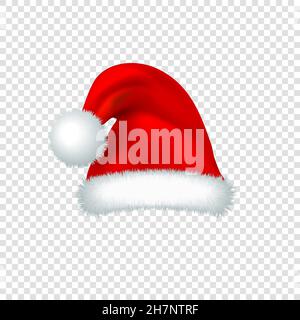 Santa Claus red hat isolated on transparent background. 3D Realistic vector illustration. Stock Vector