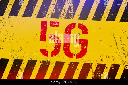 Warning sign with a 5Gg. Concept of danger of use 5G network. New generation of networks. Stock Vector