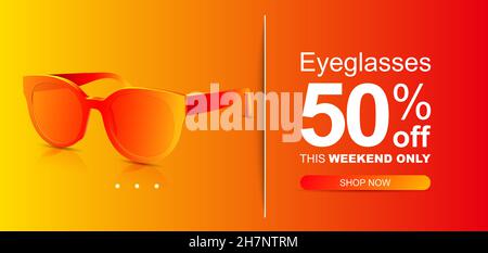 Abstract sunglasses with colored lenses. Discount banner. Sale banner. Modern design. Fashion trendy sunglasses. Stock Vector