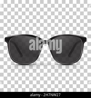 Vector realistic dark sunglasses isolated on transpatrent background. Modern trendy eyeware. Stock Vector