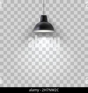 Vector realistic black ceiling lamp isolated on transparent background. Stock Vector