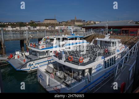 France, Normandy region, Manche department, Mont-Saint-Michel Bay, Granville, port, harbour, jetty to the Chausey Islands, Stock Photo