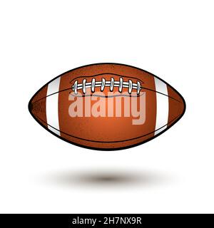 Rugby ball with stripes . Cartoon style oval shaped ball. American football accessories. Stock Vector