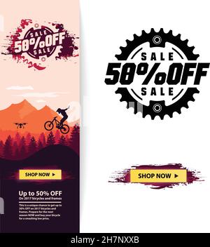 Bicycle e-shop banner template. Sale banner. End of season sale. Flat landscape. Vector Stock Vector