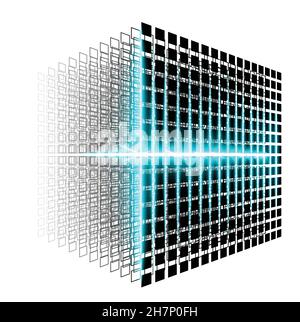 Blockchain technology. Big data cube. 3D geometric cube from small pieces. Stock Vector