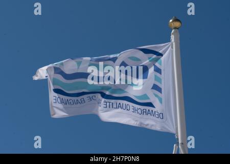 France, Hauts-de-France region, Pas-de-Calais, Hardelot-Plage, bathing water quality flag, Stock Photo