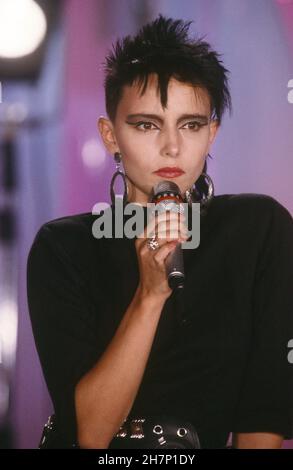 Jeanne Mas on the set of the TV show 'Champs Elysées' on Antenne 2. 1986 Stock Photo