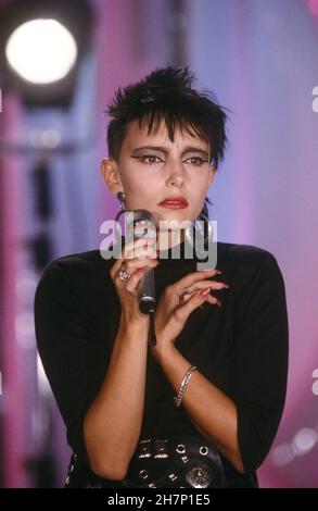 Jeanne Mas on the set of the TV show 'Champs Elysées' on Antenne 2. 1986 Stock Photo