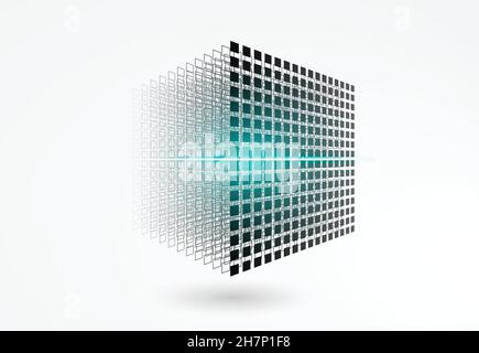 Blockchain technology. Big data cube. 3D geometric cube from small pieces. Stock Vector