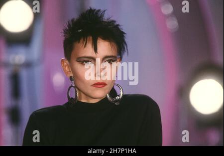 Jeanne Mas on the set of the TV show 'Champs Elysées' on Antenne 2. 1986 Stock Photo