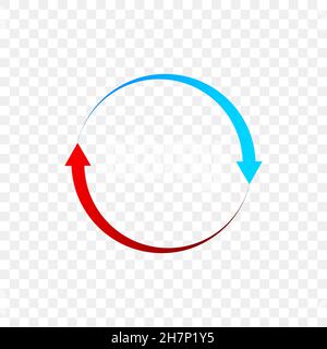 Rotation arrows circle icon. Red and blue vector arrows showing rotation circle. Stock Vector
