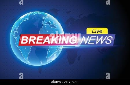 Vector Breaking news template. Holographic globe on world map. Hot news internet banner. Stock Vector