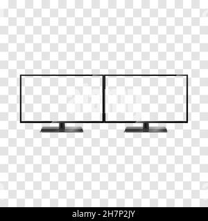 Two desktop monitors isolated on transparent background. Two widescreen monitors template. Full hd aspect ratio 16:9 Stock Vector