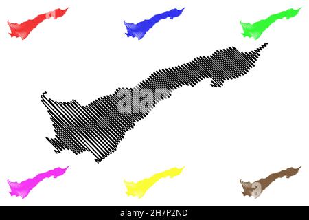 Dhemaji district (Assam State, Republic of India) map vector illustration, scribble sketch Dhemaji map Stock Vector