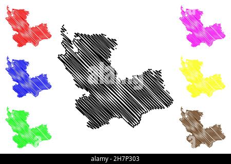 Dewas district (Madhya Pradesh State, Ujjain division, Republic of India) map vector illustration, scribble sketch Dewas map Stock Vector