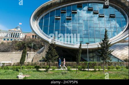 Modern architecture in Tiblisi, Georgia, Caucasus: Music Theater and Exhibition Center and Presidential Palace Stock Photo