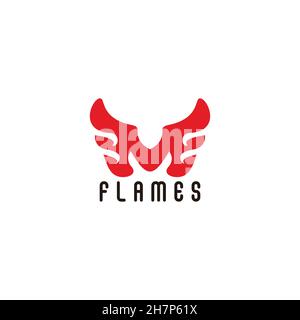 letter mf red flame geometric design logo vector Stock Vector