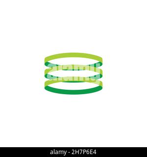 green three rings stack design 3d flat logo vector Stock Vector