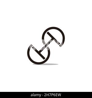 letter sh simple linked geometric linear shadow logo vector Stock Vector