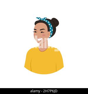 Portrait of a young smiling girl. Headband. Vector illustration in flat style Stock Vector