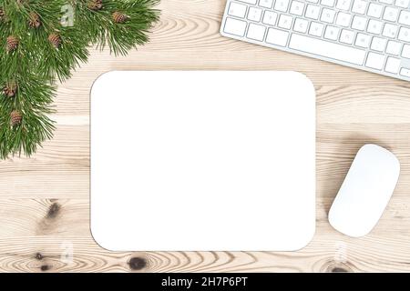 Mouse pad mock up. Office Desk with Keyboard and Mouse Stock Photo