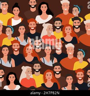 Crowd of people seamless pattern. Vector illustration Stock Vector