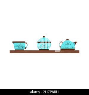 Porcelain tableware. Ceramic kitchen utensils. Vector objects on a white background Stock Vector