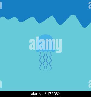 Jelly fish line icon. Simple style ocean fish poster background symbol. Logo design element. T-shirt printing. Vector for sticker. Stock Vector
