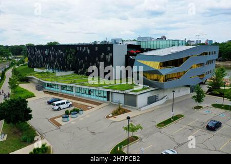 An aerial of the Perimeter Institute for Theoretical Physics in Waterloo, Ontario, Canada Stock Photo