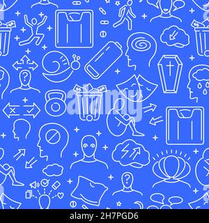 Bipolar disorder seamless pattern in line style. Mood disorder repeatable background. Vector illustration. Stock Vector