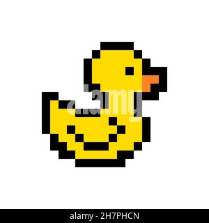 Yellow duck pixel art icon isolated on white Stock Vector
