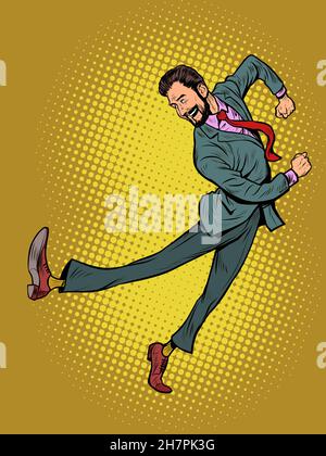 Joy dance jump The characteristic emotional pose of a businessman man Stock Vector